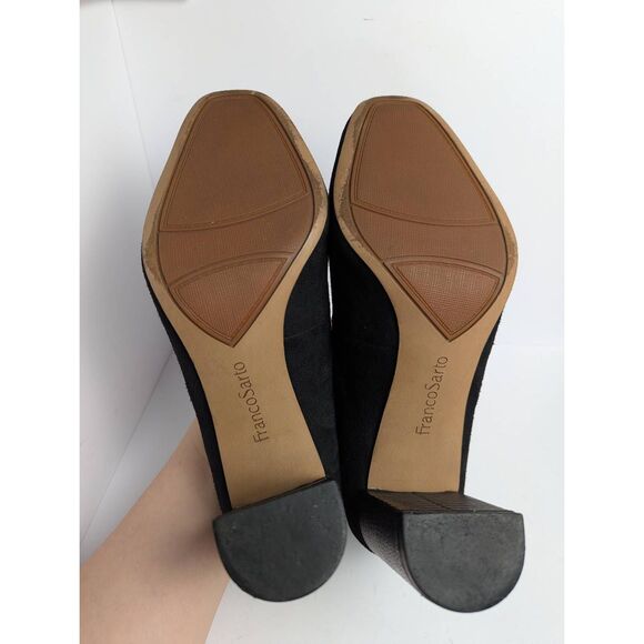 Franco Sarto Ingall black suede snakeskin accent block heel pumps women's 8.5 - Picture 8 of 8